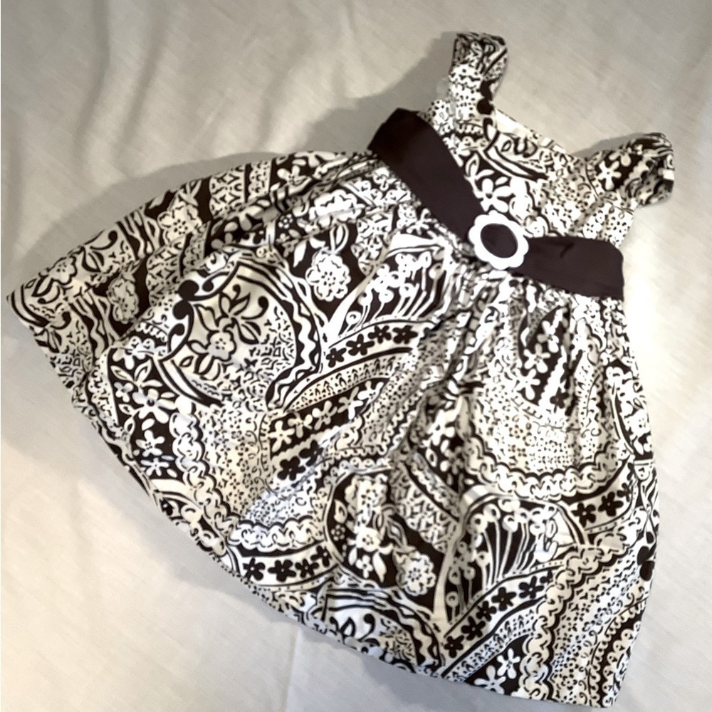 LYDIA Jane white and brown floral dress with bow. Size 2T.